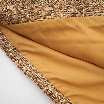 Arna Gold Sweetheart Neckline Tweed Mini Dress