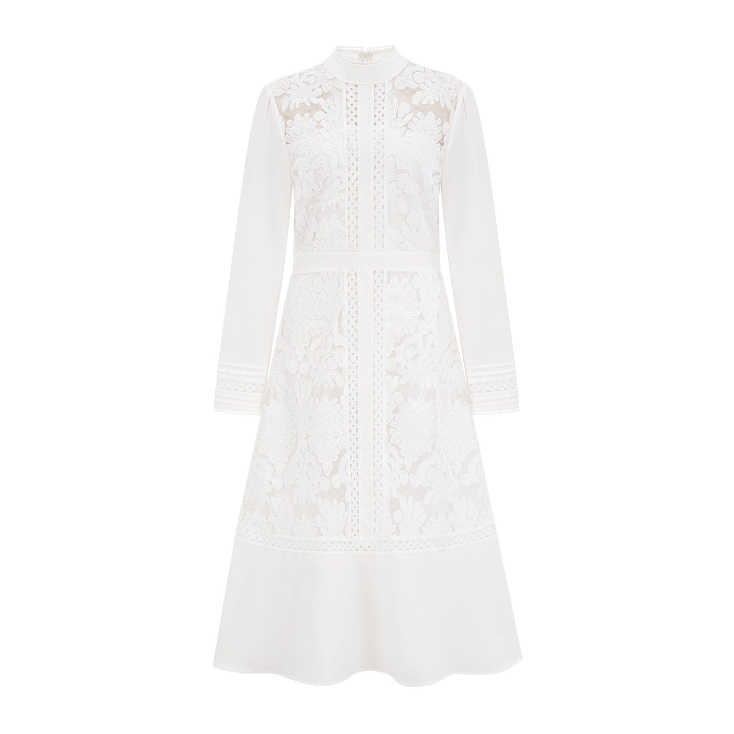 Madeleine White Paneled Embroidered Midi Dress