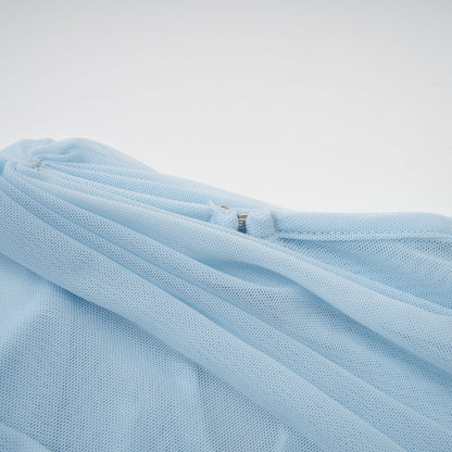 Catherine bebek mavisi asimetrik pilili maxi elbise
