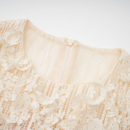 Cynthia Neutrals 3D Petal Dokulu Midi Elbise