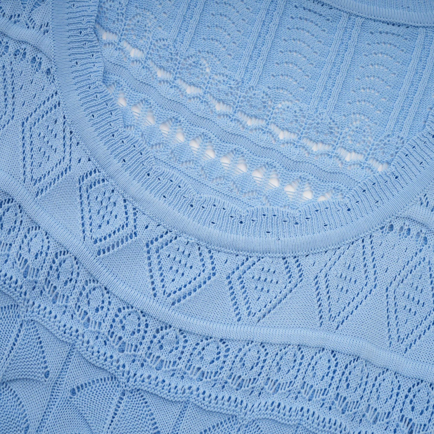 Mailys Blue Ruffled-Trim Crochet-Knit Midi Dress
