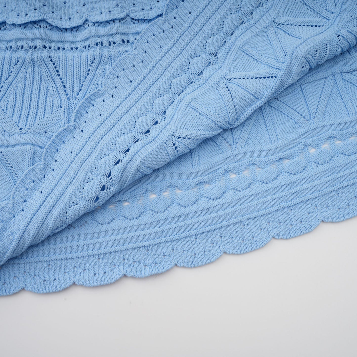 Mailys Blue Ruffled-Trim Crochet-Knit Midi Dress