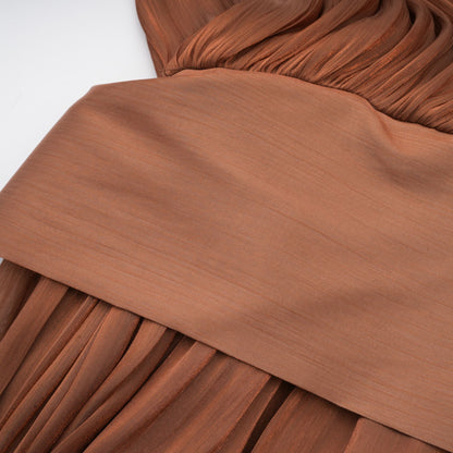 Mila Brown Pleated Satin Maxi Dress