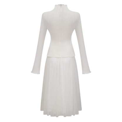 Lark White Tulle Panel Knit Midi Dress
