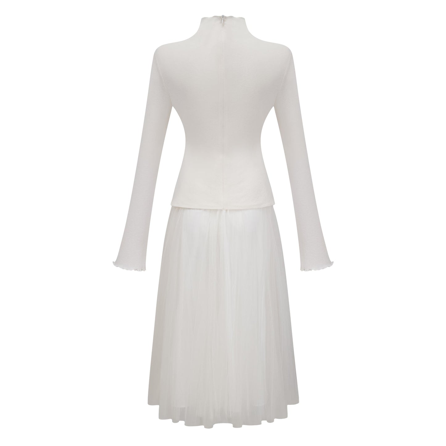 Lark White Tulle Panel Knit Midi Dress