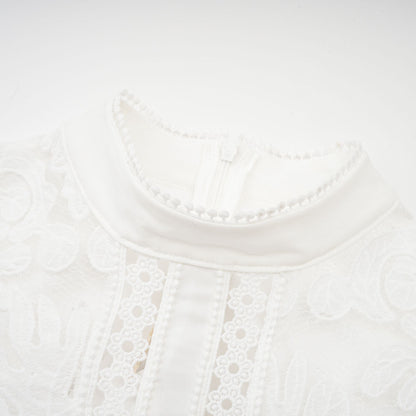 Madeleine White Paneled Embroidered Midi Dress