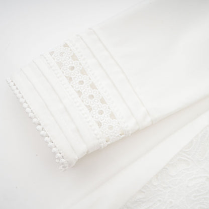 Madeleine White Paneled Embroidered Midi Dress