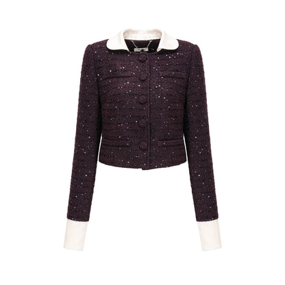 Brigitte Purple Sequined Tweed Jacket & Skirt Matching Set