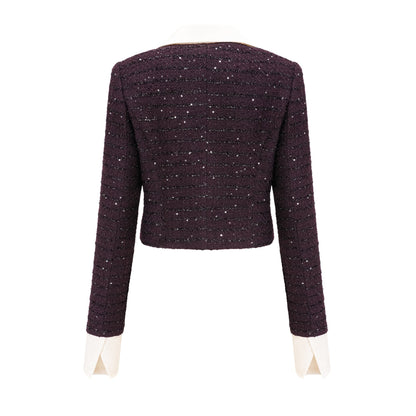 Brigitte Purple Sequined Tweed Jacket & Skirt Matching Set