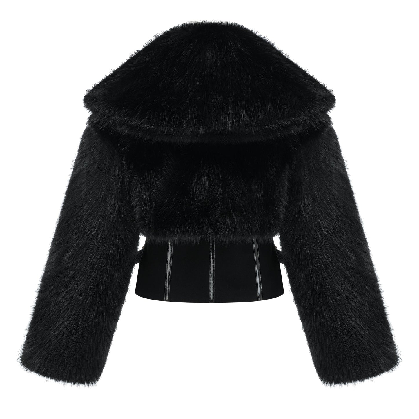 Alberta Black Faux-Fur Corset Panel Jacket