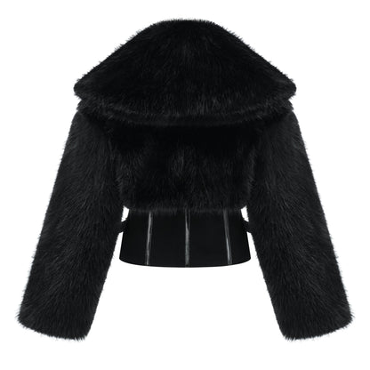 Alberta Black Faux-Fur Corset Panel Jacket