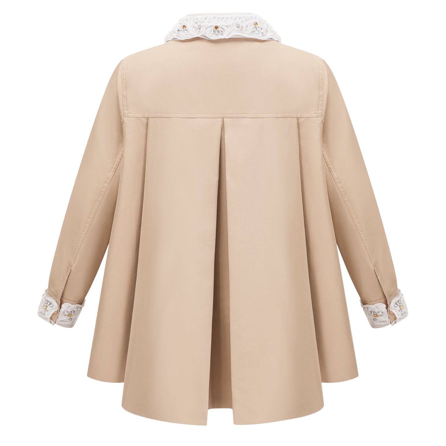 Marta Khaki Embellished Lace Trim Trench Coat