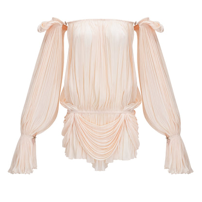 Halvard Neutrals Pleated Ruffled Mini Dress