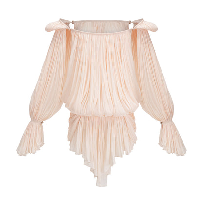 Halvard Neutrals Pleated Ruffled Mini Dress