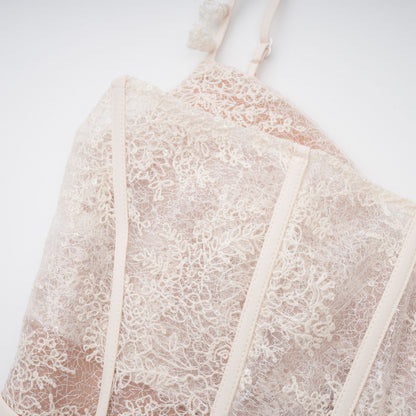 Mira Neutrals Lace Panel Tulle Midi Dress