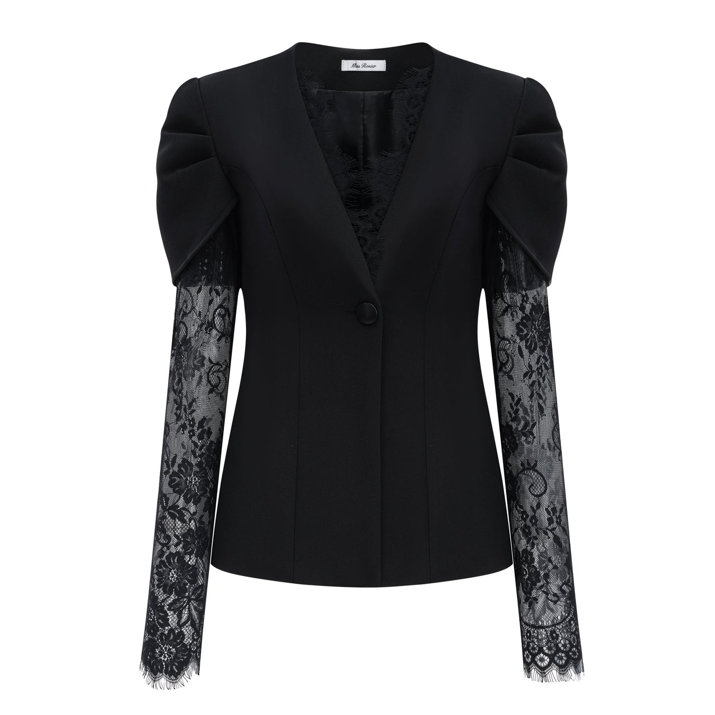 Safran Siyah Dantelli Yakasız Blazer