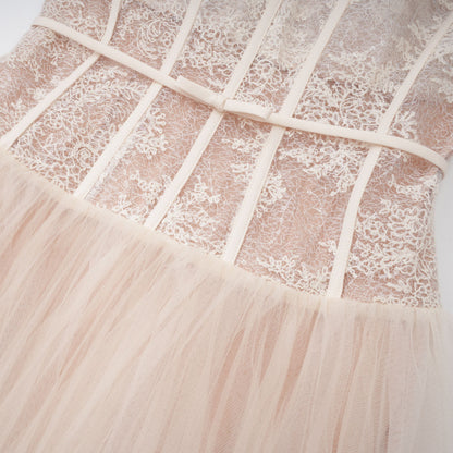 Mira Neutrals Lace Panel Tulle Midi Dress