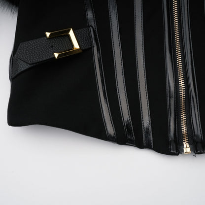 Alberta Black Faux-Fur Corset Panel Jacket