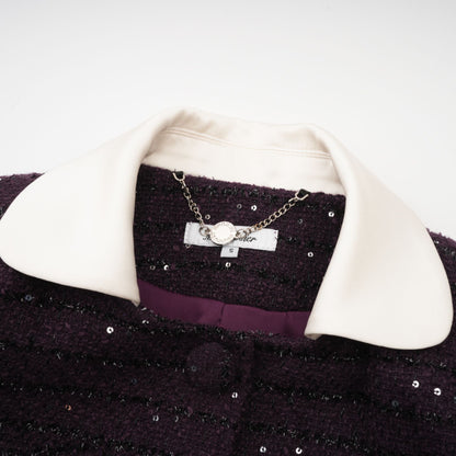 Brigitte Purple Sequined Tweed Jacket & Skirt Matching Set