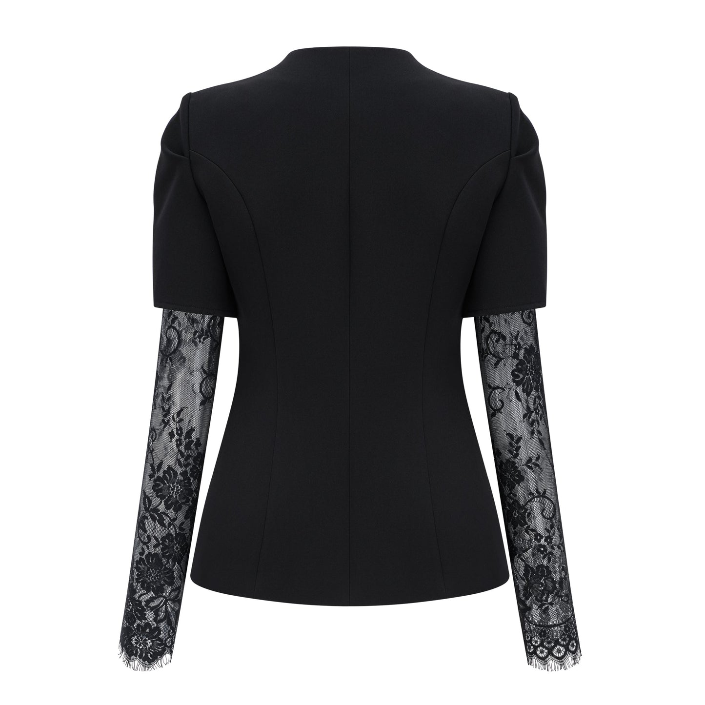 Saffron Black Collarless Blazer with Lace Trim