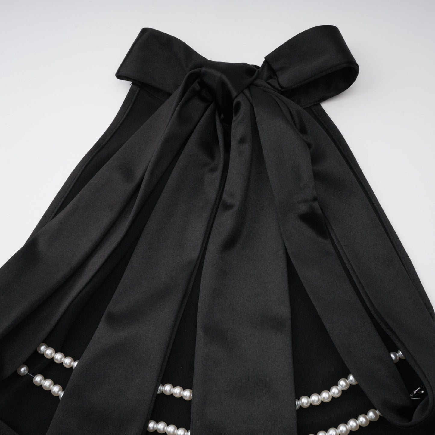 Ginevra black halterneck faux-pearl satin maxi dress