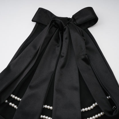 Ginevra black halterneck faux-pearl satin maxi dress