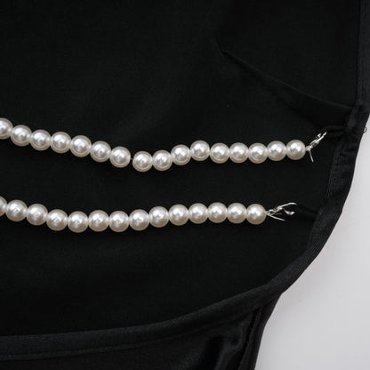 Ginevra black halterneck faux-pearl satin maxi dress