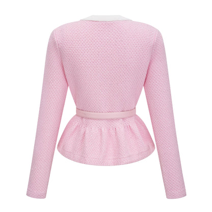 Ásdís Pink Sequined Knit Cardigan & Skirt Set