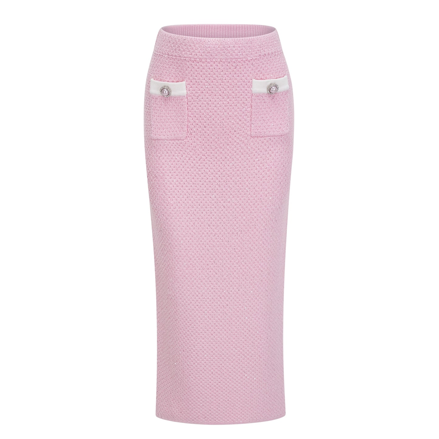 Ásdís Pink Sequined Knit Cardigan & Skirt Set
