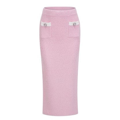 Ásdís Pink Sequined Knit Cardigan & Skirt Set