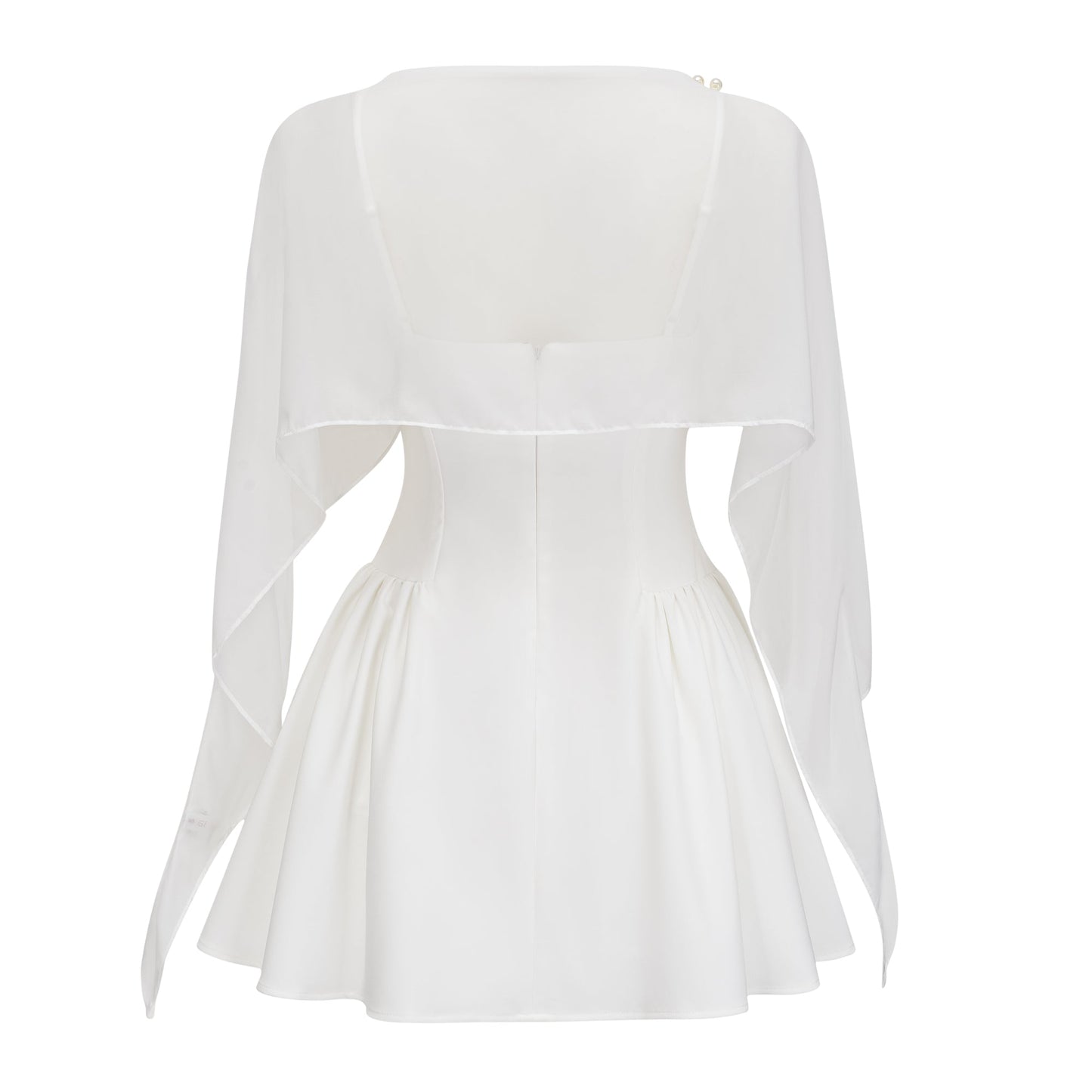 Sarah White Cinched Waist Mini Dress with Cape