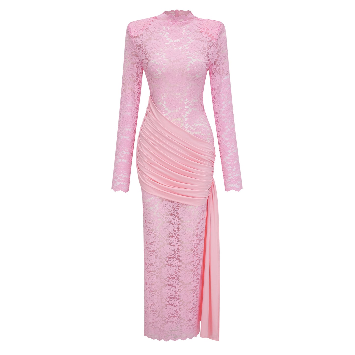 Nuria Pink Ribbon Detail Floral Lace Midi Dress