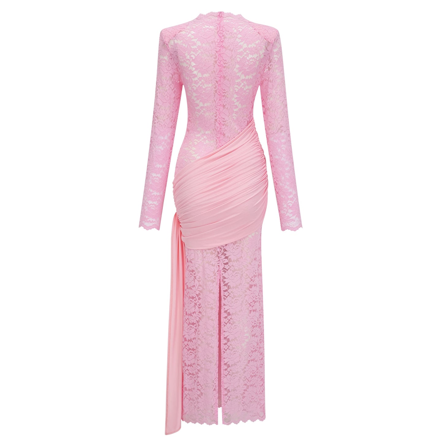 Nuria Pink Ribbon Detail Floral Lace Midi Dress