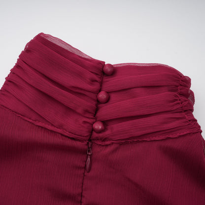 Éléna Burgundy Asymmetrical Ruffled Tulle Mini Dress