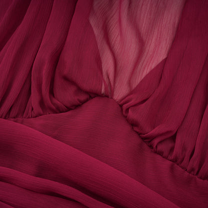 Éléna Burgundy Asymmetrical Ruffled Tulle Mini Dress