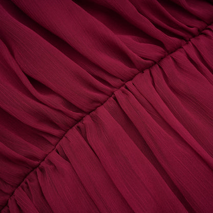 Éléna Burgundy Asymmetrical Ruffled Tulle Mini Dress