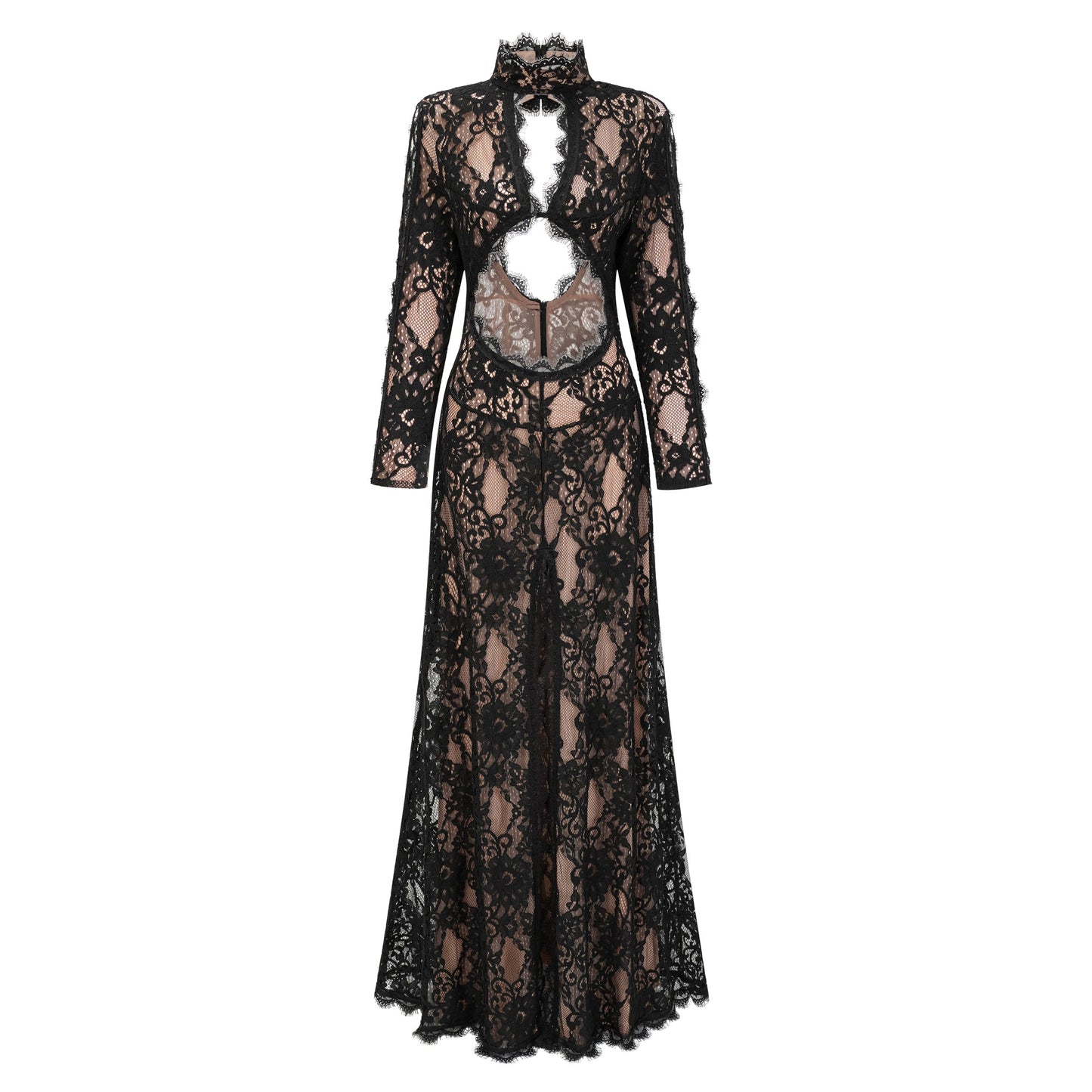 Kenza Black Cut Out Floral Lace Maxi Dress