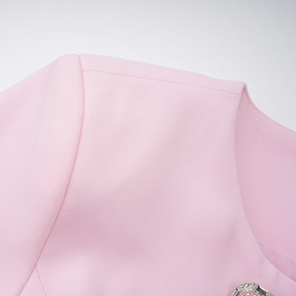 Freja Pink Feather Trim Mini Blazer Dress