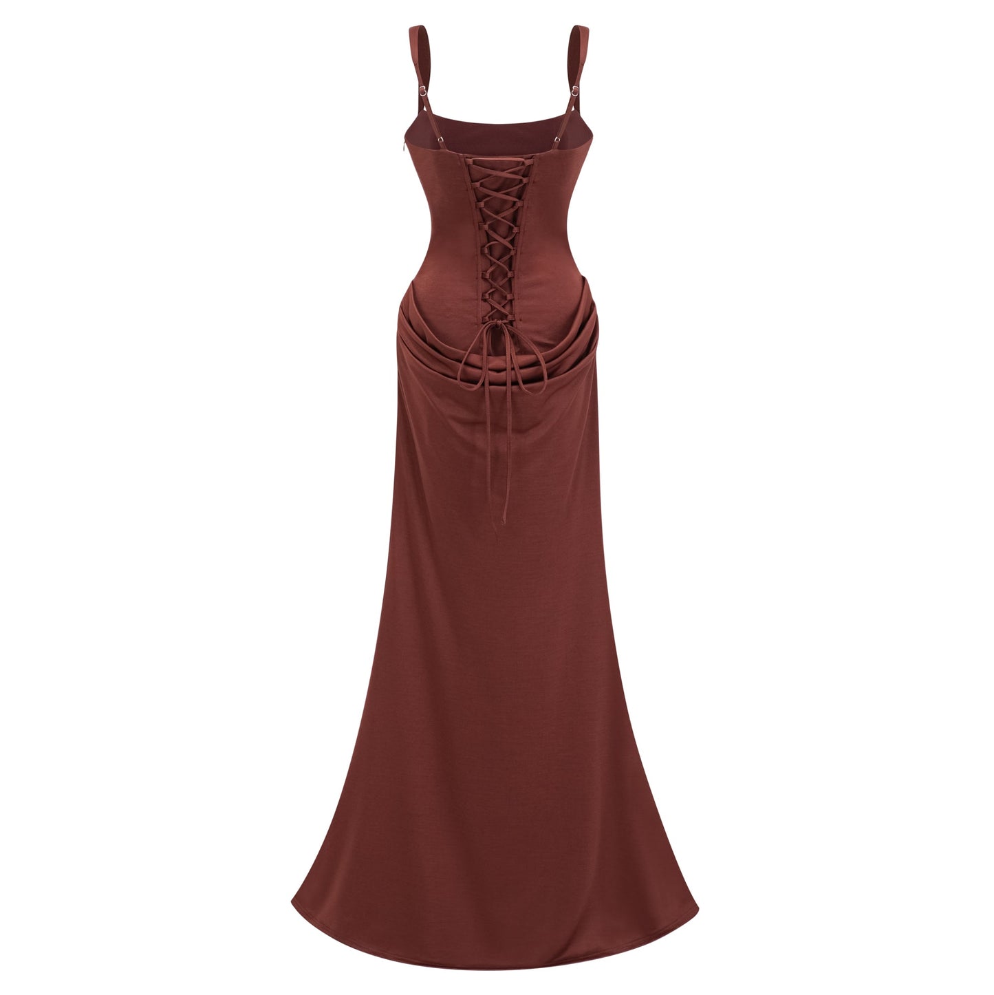 Paulette Brown Ruched Corset Maxi Dress