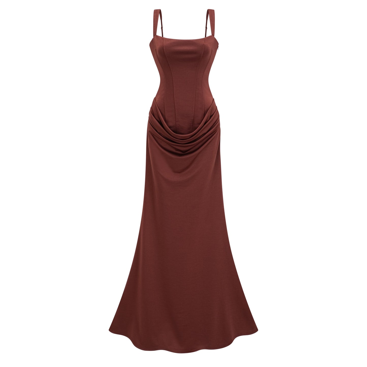 Paulette Brown Ruched Corset Maxi Dress
