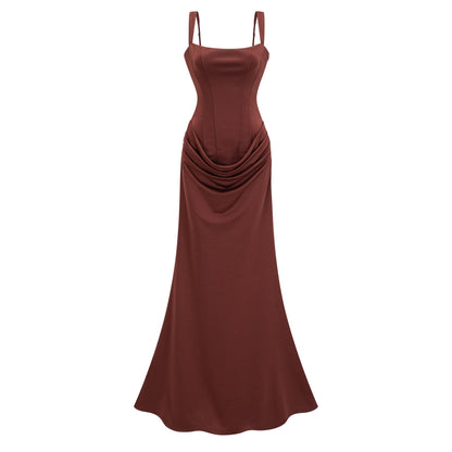 Paulette Brown Ruched Corset Maxi Dress