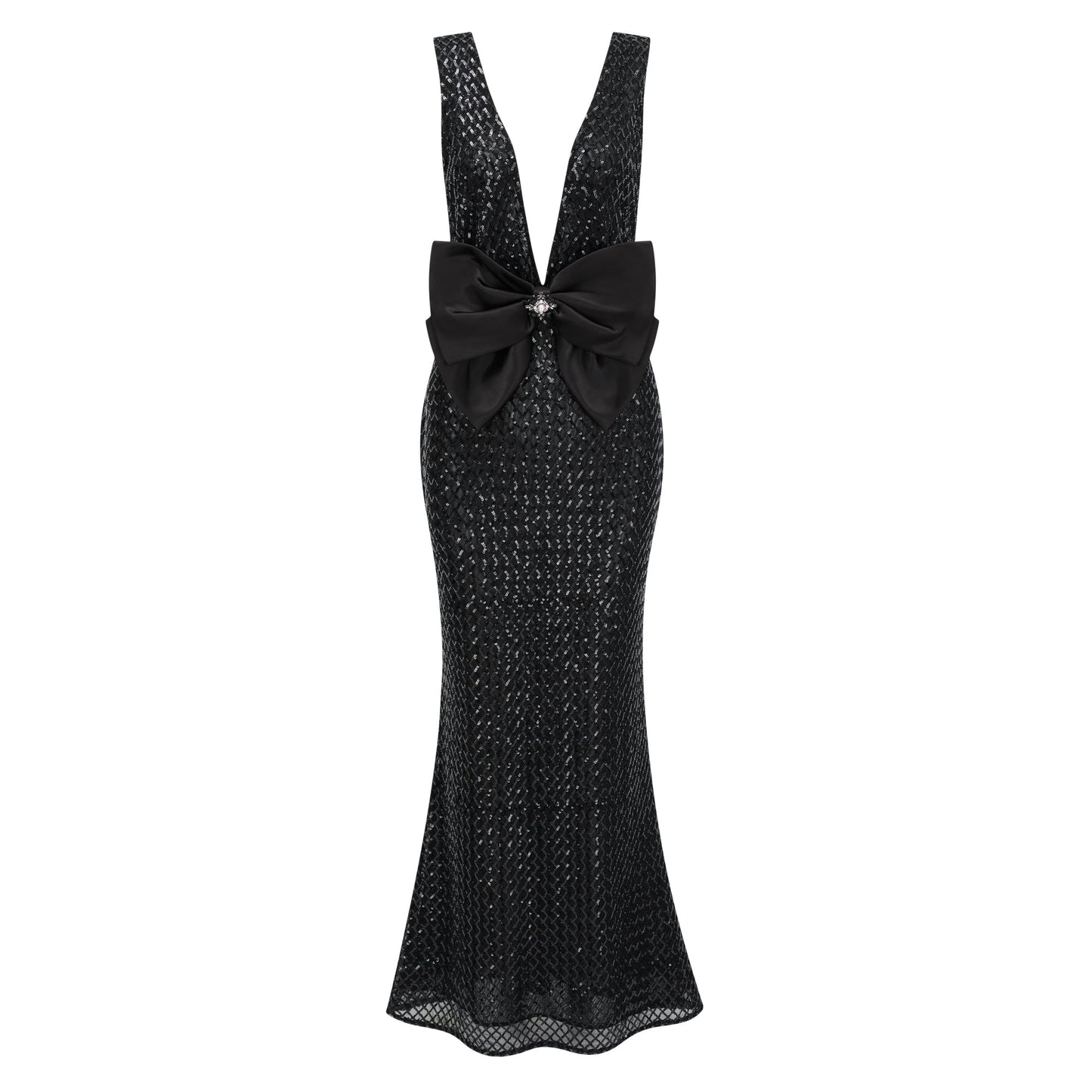 Raelynn Siyah Derin V Yaka Bodycon Maxi Elbise
