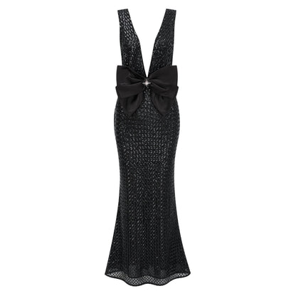 Raelynn Siyah Derin V Yaka Bodycon Maxi Elbise