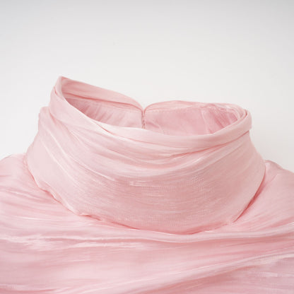 Sarolta Pembe Parlak Dantelli Uzun Elbise