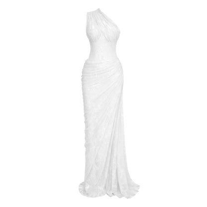 Stefania White Floral Lace Maxi Gown