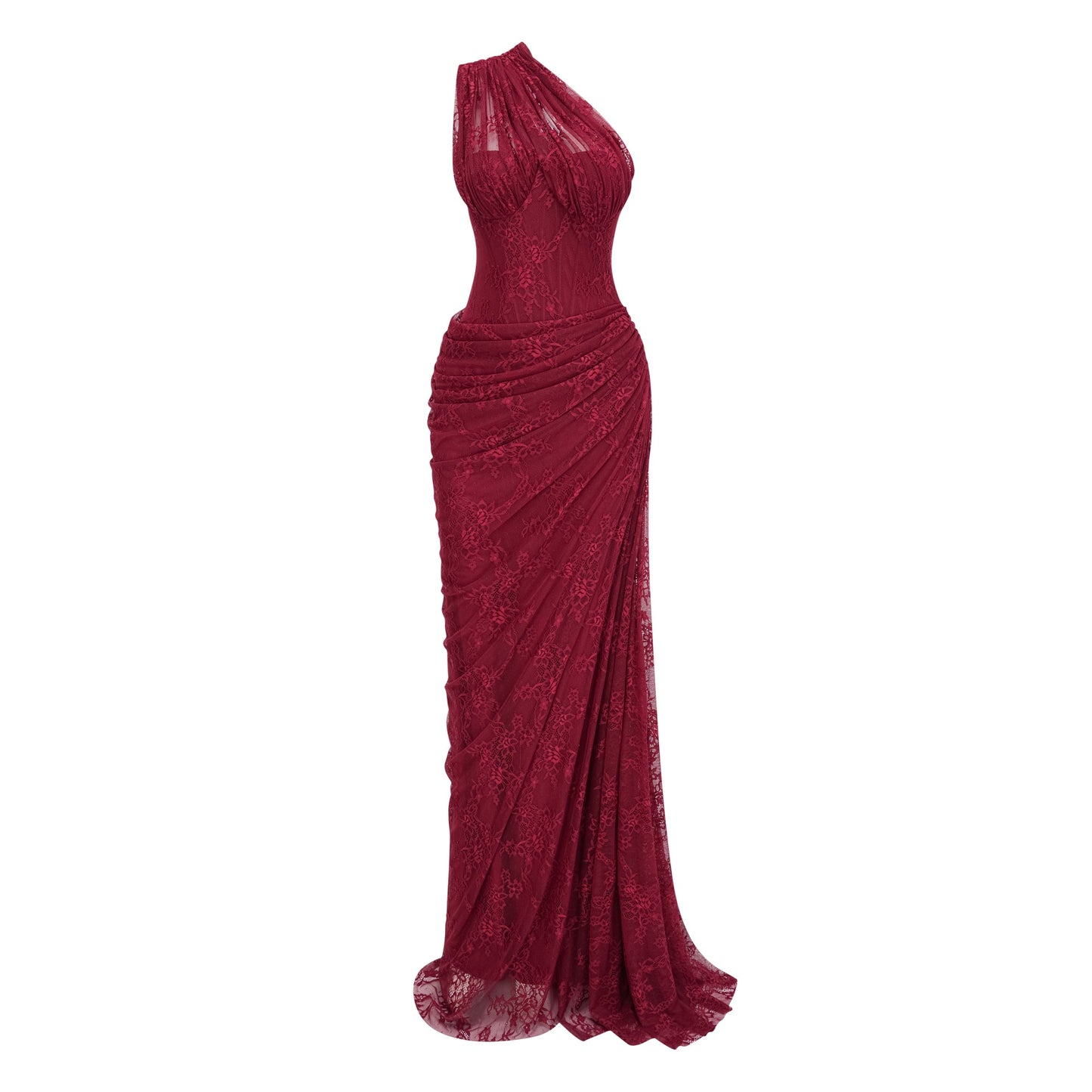 Stefania Ruby Red Floral Lace Maxi Gown