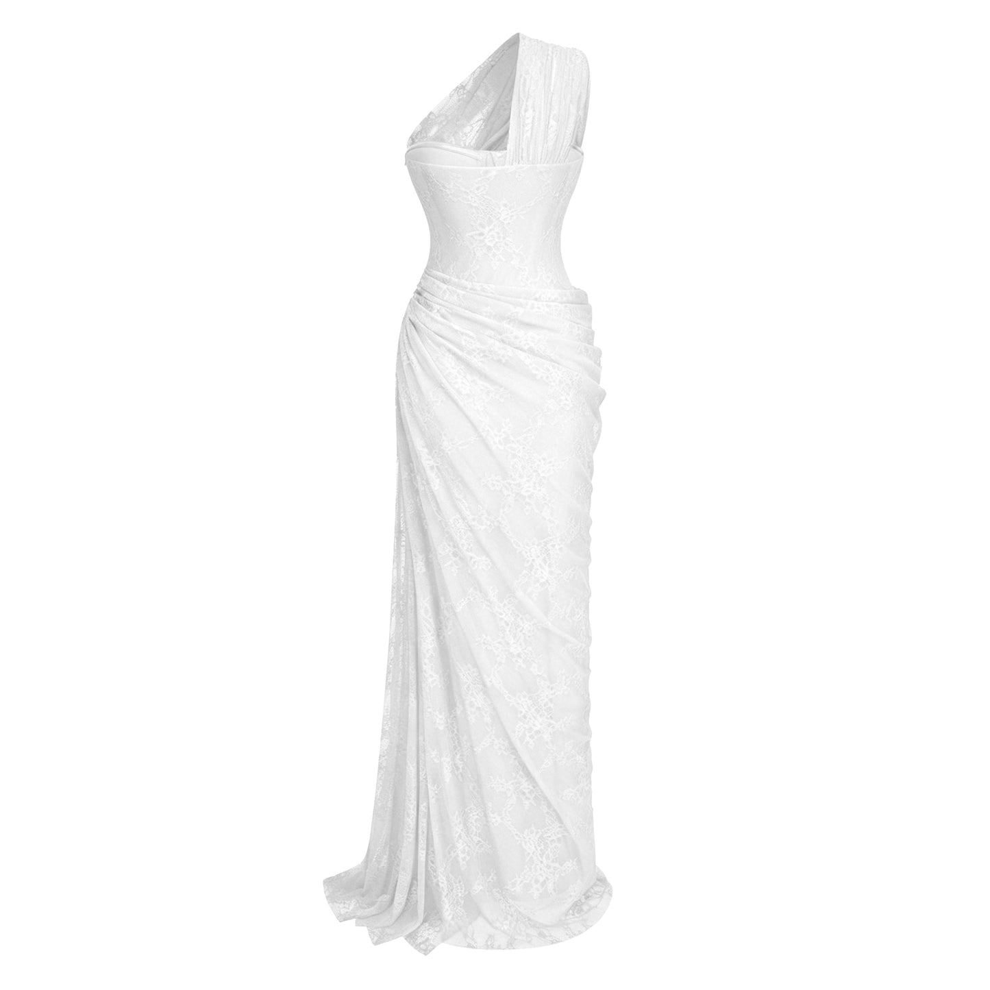 Stefania White Floral Lace Maxi Gown