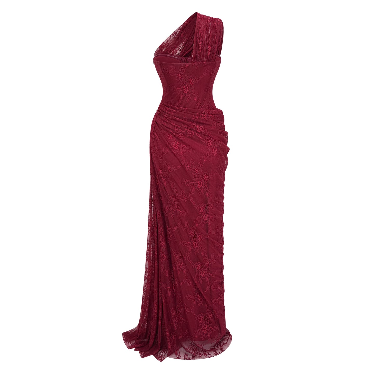 Stefania Ruby Red Floral Lace Maxi Gown
