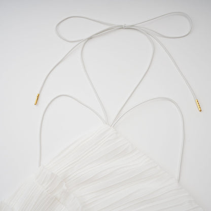 Doux White Ruffled Trim Pleated Midi Dress