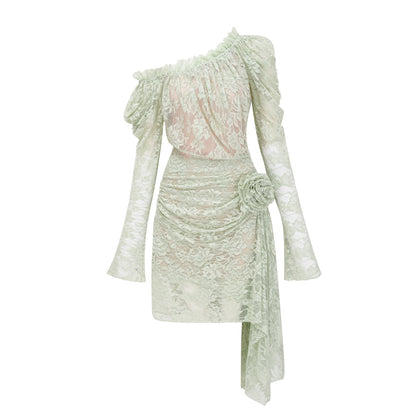 Alexis Sage Green Semi-Sheer Floral Lace Mini Dress